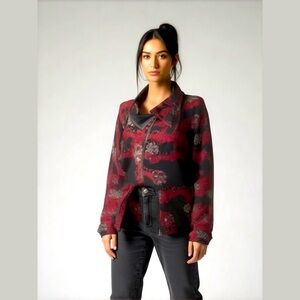 Creation Red and Blue Jacket Cotton Blend Faux Leather Trim S